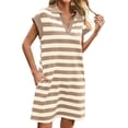 thumbnail image 2 of Cap Sleeve Women Stripe Print V Neck Mini Polo Dress with Pocket, 2 of 6