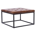 thumbnail image 6 of Duhome Square Ottoman Coffee Table, Faux Leather Tufted Cocktail Ottoman with Metal Base Footrest Ottoman for Living Room, Brown, 6 of 8