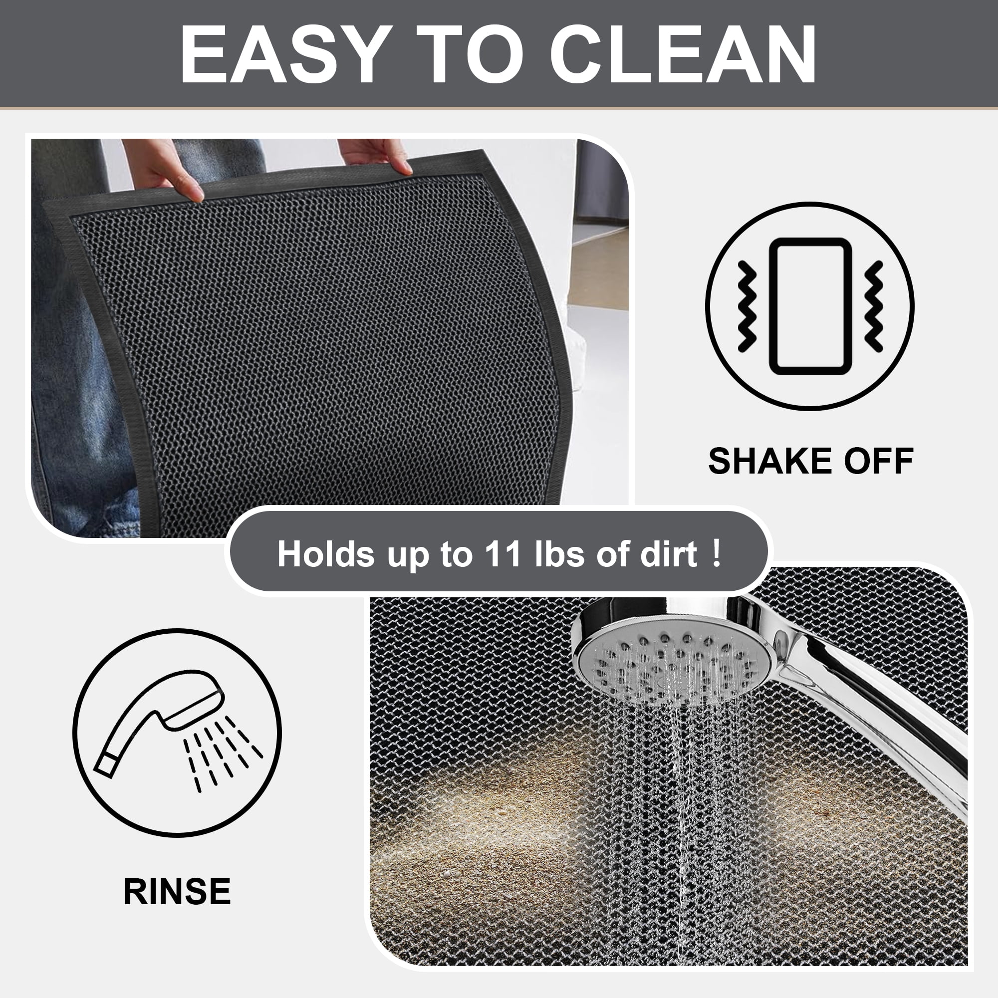 Vaparinckl Outdoor Mat, Non Slip 24"x35" Doormat, Springy Front Door Welcome Mat, Absorbent Rubber, Mesh Low Profile Dirt Trapper Indoor Rug For Entryway & Outside Entrance, Gray