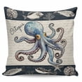 thumbnail image 2 of Coastal Octopus Throw Pillow Covers, Soft Pillowcases with Invisible Zipper, Nautical Ocean Beach Fish Starfish Decorative Square Pillow Cushion Covers for Living Room Couch Sofa Bed 16x16 Inches, 2 of 8