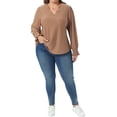 thumbnail image 2 of Agnes Orinda Women's Plus Size Tops Eyelet Hollow Out Notched V Neck Ruffle Long Sleeve Casual Tunic Blouses 2X Brown, 2 of 6