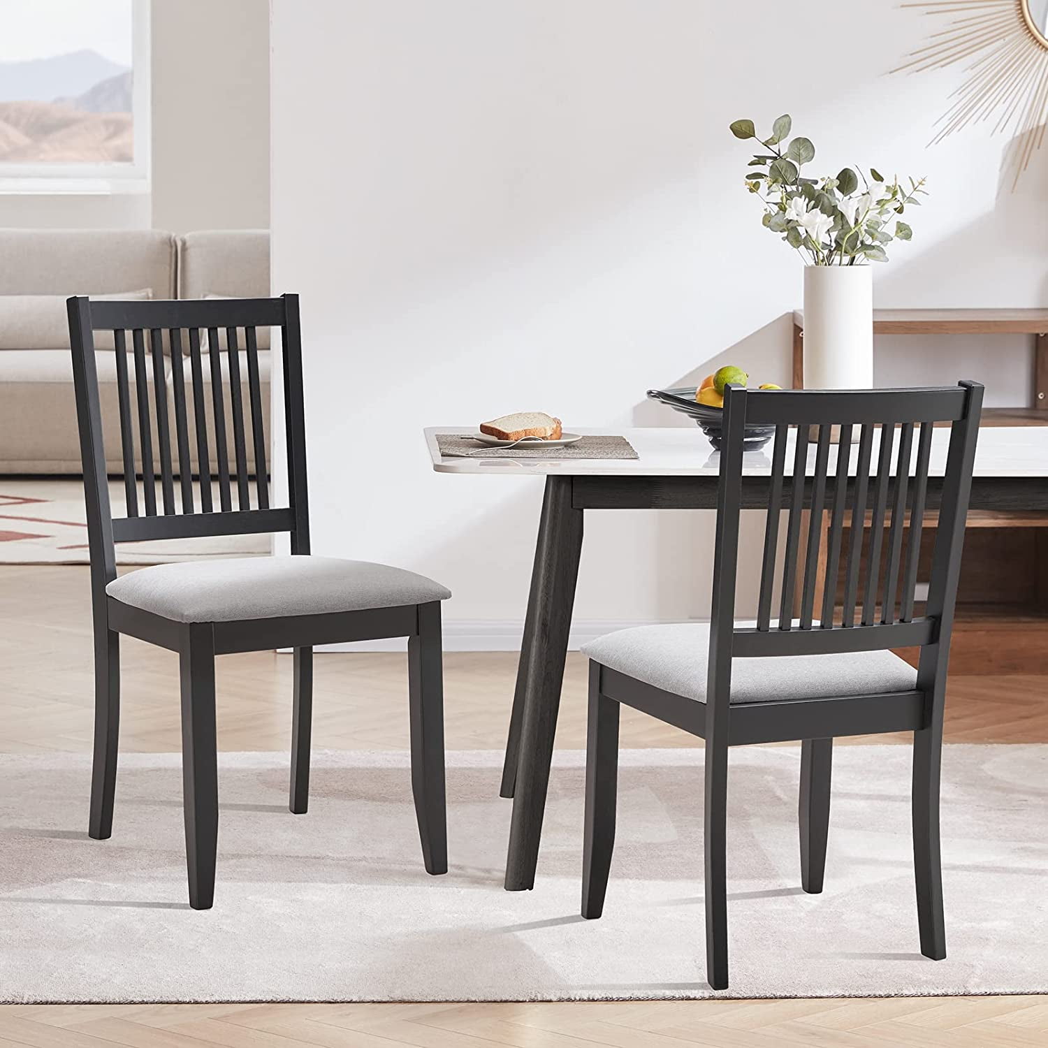 Duhome Rubber Wood Dining Chairs Set of 2, Slat Back Farmhouse Dining