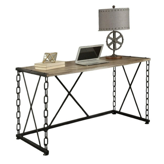 GZXS 48" Industrial Writing Desk with Chain Legs and X-Shaped Metal Support, Modern Computer Table for Home Office, Living Room, Hallway (Rustic Oak & Antique Black)