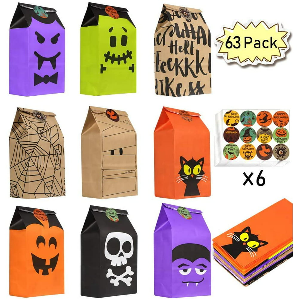 63 Pack Halloween Trick or Treat Candy Bags, Halloween Goodie Bags ...