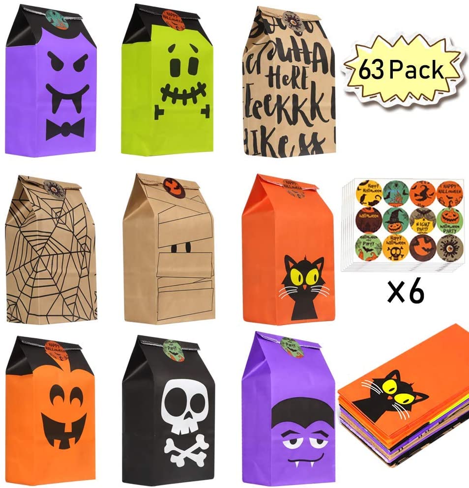 63 Pack Halloween Trick or Treat Candy Bags, Halloween Goodie Bags Halloween Gift Bags Halloween 