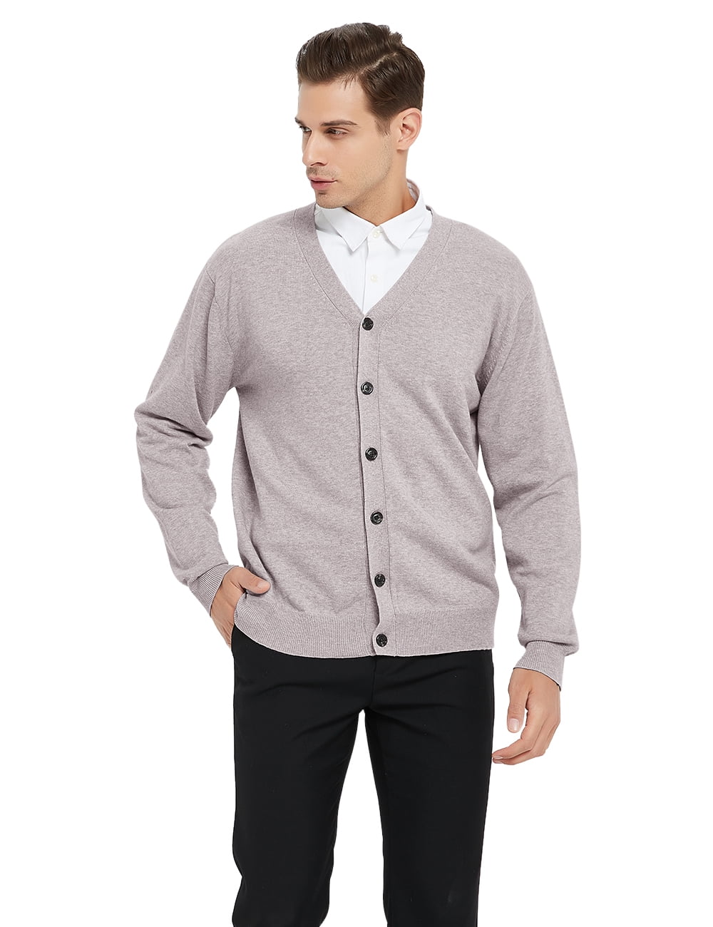 TOPTIE Mens Sweater V Neck Button Cardigan Long Sleeve Basic Knit Work Casual