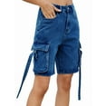 thumbnail image 3 of Women'S Y2K Baggy with Multi Pockets Bermuda Wide Leg Knee Length Long Jean Shorts Streetwear Jorts Dark Blue M, 3 of 9