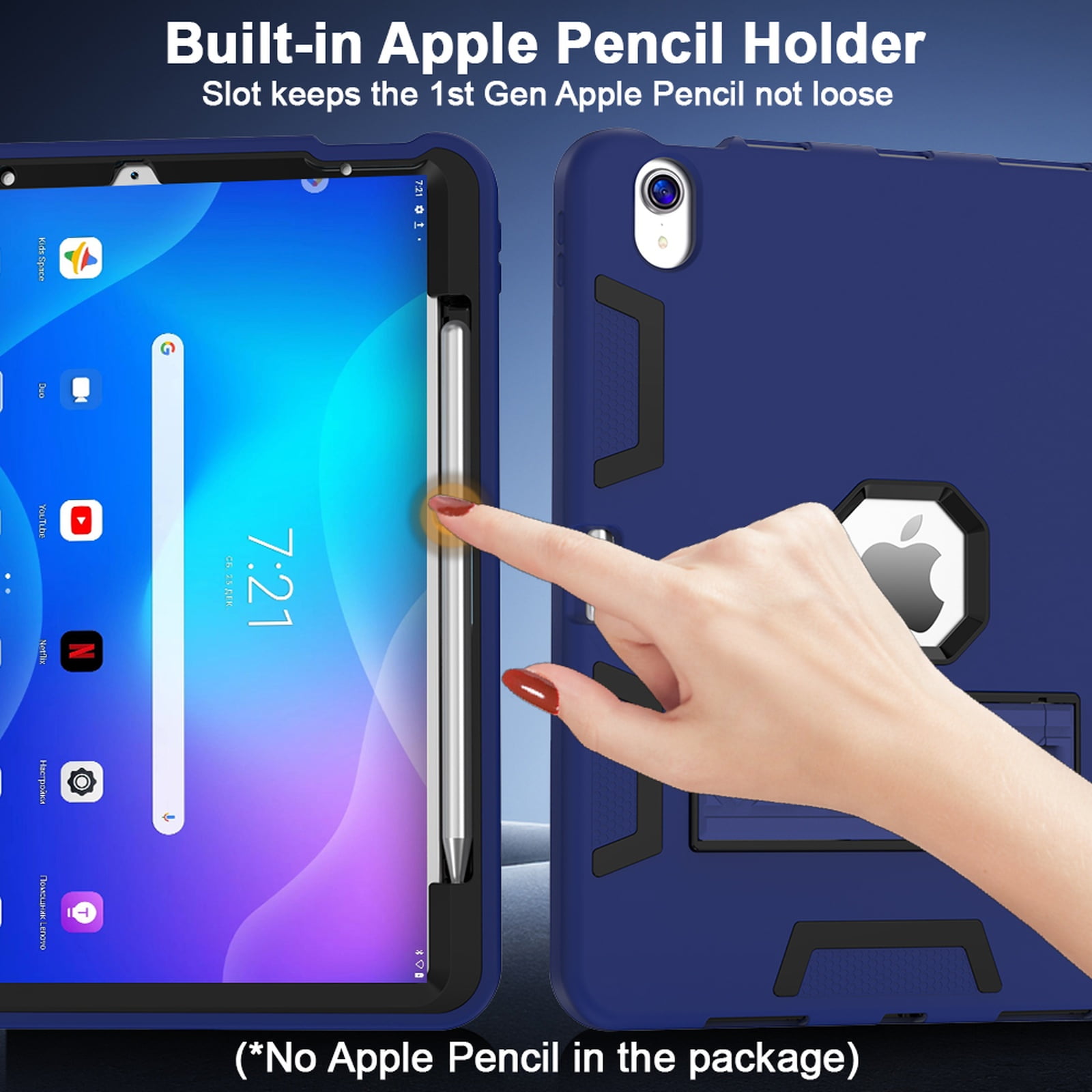 Rugged Case for Apple iPad Air 11 Inch M4 M3 M2 2026 2025 2024, Heavy Duty Shockproof Back Cover with Kickstand & Pencil Holder Shock-Absorbent TPU+PC Case for iPad Air 11, Navyblue