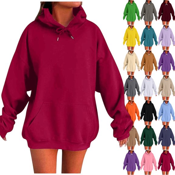 Women's Oversized Hoodie – Long Sleeve Pullover with Front Pocket, Y2K Solid Color Hooded Sweatshirt for Going Out, Fall Outfits & Lounge
