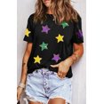 thumbnail image 5 of Women's Black Sequin Stars Patched Relaxed Fit T-Shirt for Casual Wear | [ZhiHiMeRi] | (US 20-22)2XL, 5 of 7