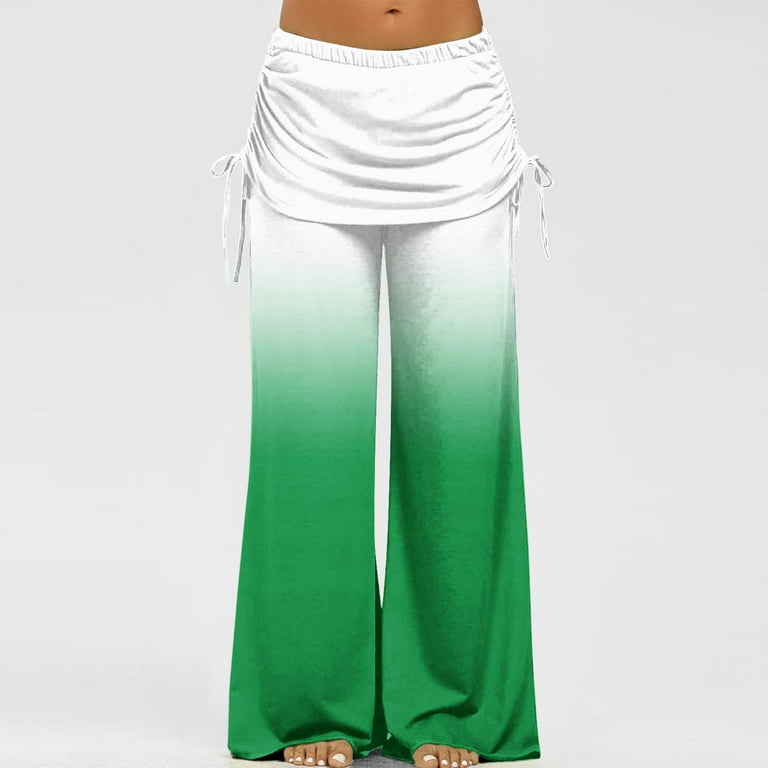 JWZUY Women's Gradient Palazzo Pant Fold Waist Pants Casual Wide Leg Lounge  Pant Comfy Pajama Pants Yoga Pants Black XXL
