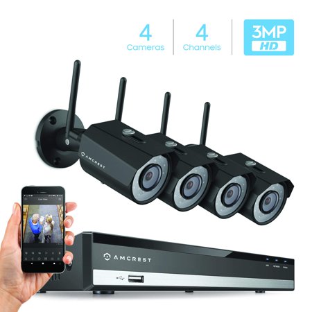 Amcrest 3MP Security Camera System w/ 4K 4CH NVR, (4) x 3