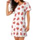 thumbnail image 2 of Fotbe Hand Drawn Strawberry Bata de Dormir para Mujer con Estampado, Camisón de Algodón de Manga Corta, Ropa de Dormir Casual, 2 of 6