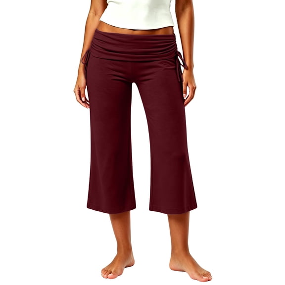 Ozmmyan Plus Size Womens Capri Sweatpants for Womens Foldover High Ruched Waisted Stretch Trousers Casual Lounge Solid Color Cropped Pants