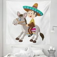 thumbnail image 1 of Donkey Tapestry, Illustration of a Mexican Man Wearing a Traditional Sombrero and Riding a Donkey, Fabric Wall Hanging Decor for Bedroom Living Room Dorm, 5 Sizes, Multicolor, by Ambesonne, 1 of 1