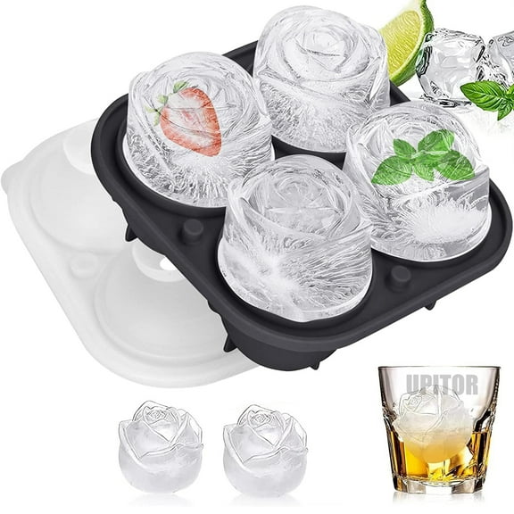 UPITOR Ice Cube Mold,2 Pack Large Rose Ice Mold - Easy Release Stackable Ice Trays for Cocktails, Whiskey, Bourbon & Homemade Juice Black