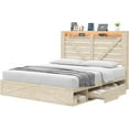 thumbnail image 4 of Amerlife Queen Size Storage Bed Frame with 4 Drawers & LED Light, Charging Station, Rustic White, 4 of 8