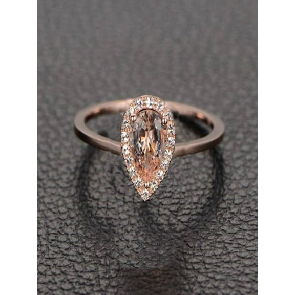 Limited Time Sale: 1.25 Carat Peach Pink Morganite (pear cut Morganite) and Diamond Engagement Ring in 10k Rose Gold