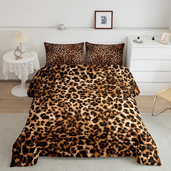 Erosebridal Modern Cheetah Print Comforter Sets Queen Size, Chic Geometry Comforters & Duvets, Leopard Animal Reversible Duvet Insert, Lightweight Bedroom Decor, 3pcs