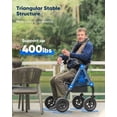 thumbnail image 4 of Zler Heavy Duty Rollator Walker 400lbs-All Terrain Rollator Walker with 10” Solid PU Wheels, Bariatric Rollator Walker with Extra Wide Padded Seat & Backrest for Seniors, Grey, 4 of 5