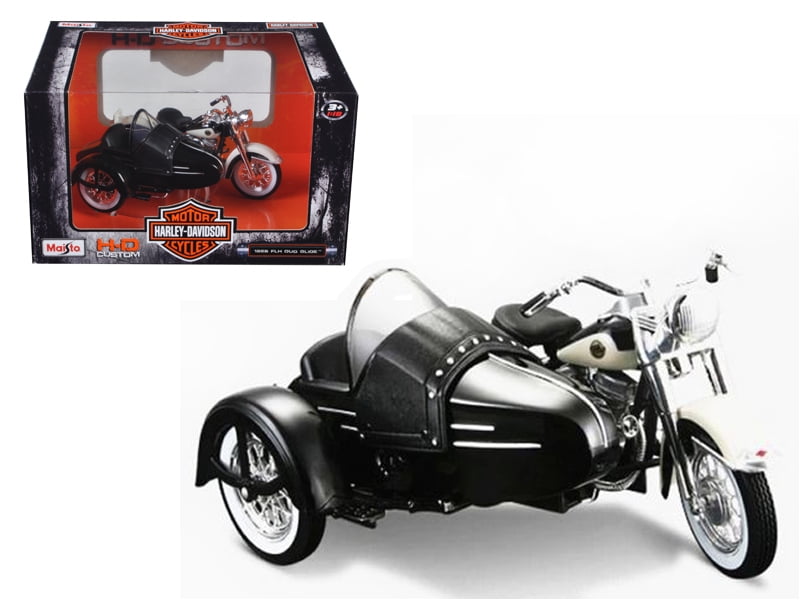 1:18 Harley Davidson 1958 FLH Duo Glide W Side Car Metal Motorcycle Toy Black 