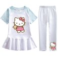 thumbnail image 2 of Hello Kitty Girl Hit Color falda de hoja de loto de manga corta pantalones casuales sólidos conjunto de dos piezas bebé nueva moda traje culotte de algodón, 2 of 5