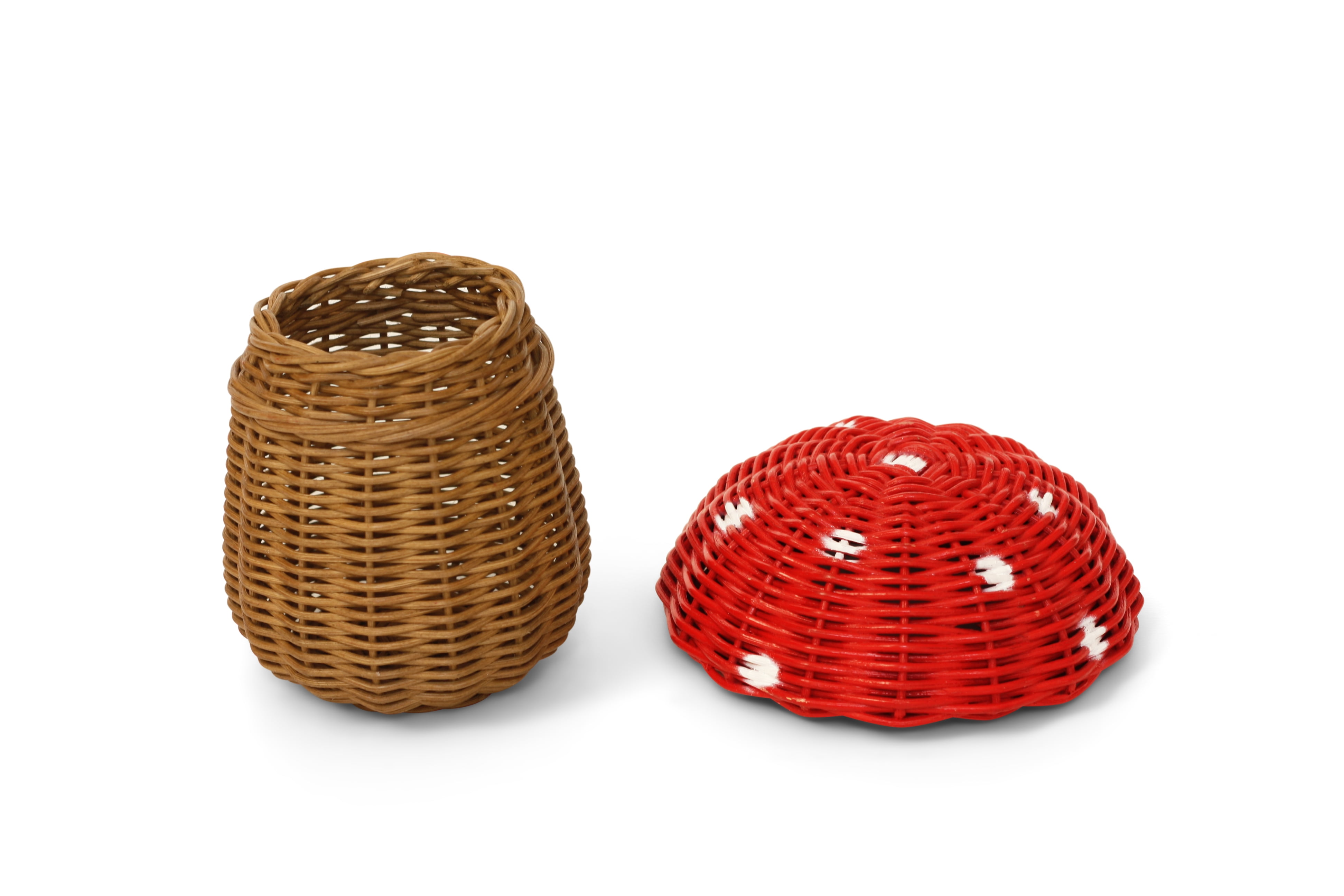 G6 Collection Mushroom Rattan Storage Basket with Lid Decorative Bin Home Decor Hand Woven Shelf Organizer Cute Handmade Handcrafted Gift Art Decoration Wicker Size: Medium - 10" tall x 10" diameter