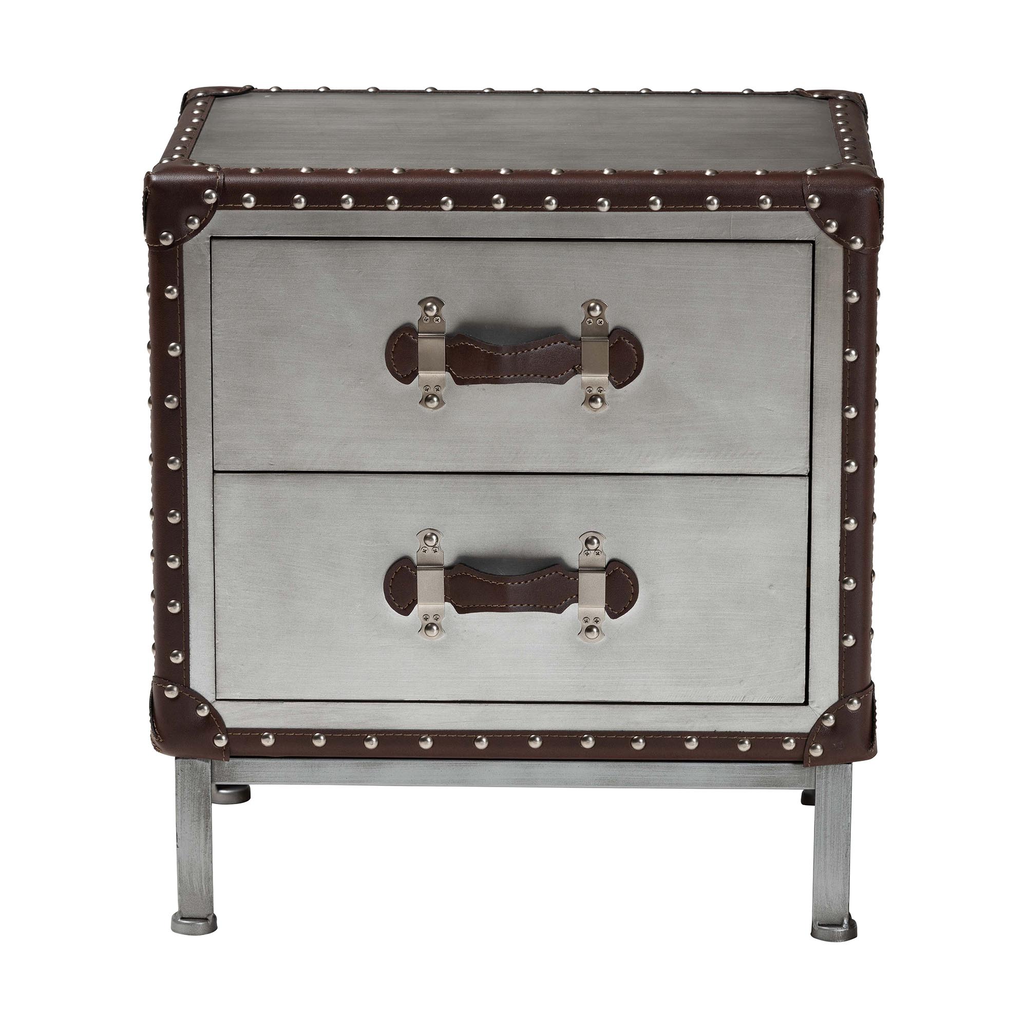 Baxton Studio Jacey Vintage End Table, 2-Drawer, Silver