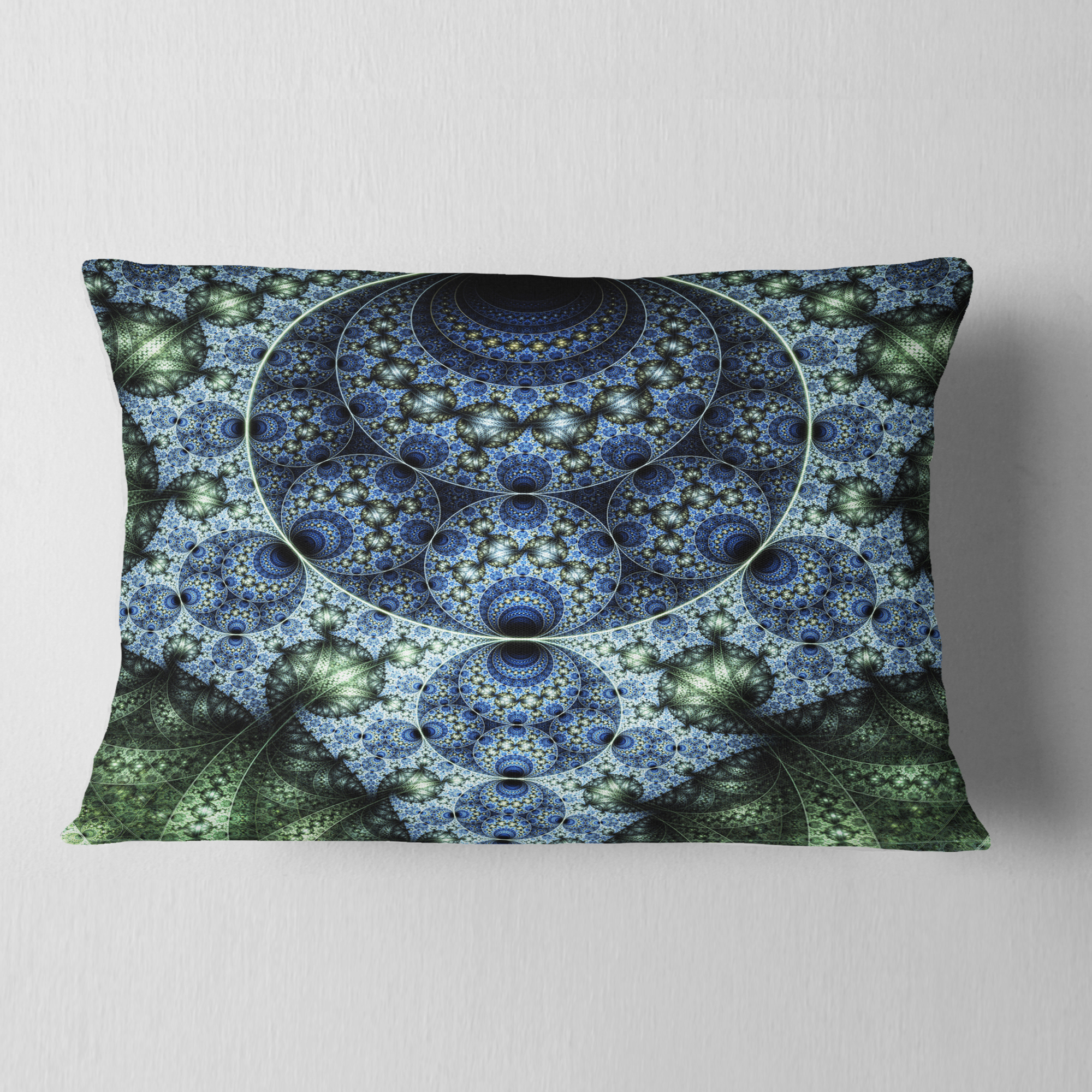 Designart Blue and Green Spiral Fractal Art - Abstract Throw Pillow - 12x20