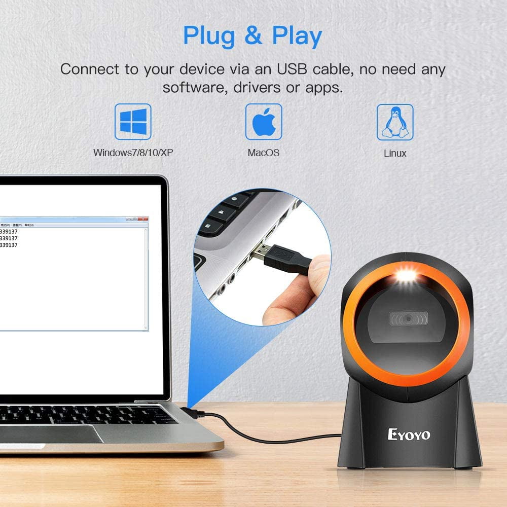 Hands-Free 1D 2D Desktop Barcode Scanner, QR Barcode Reader Support Screen Scanning Platform Scanner for Warehouse, Supermarket, Retail Store, Bookstore Pos System
