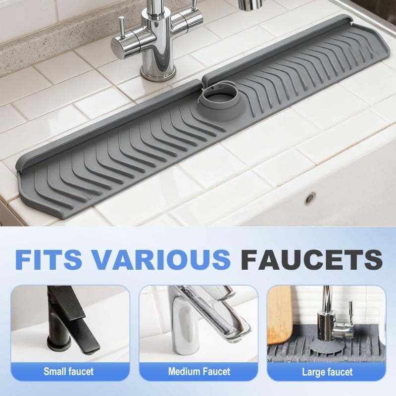 Kitchen Foldable Sink Faucet Mat, 30in Silicone Faucet Guard & Draining Mat Keep Countertops Dry Splash Guard Gray