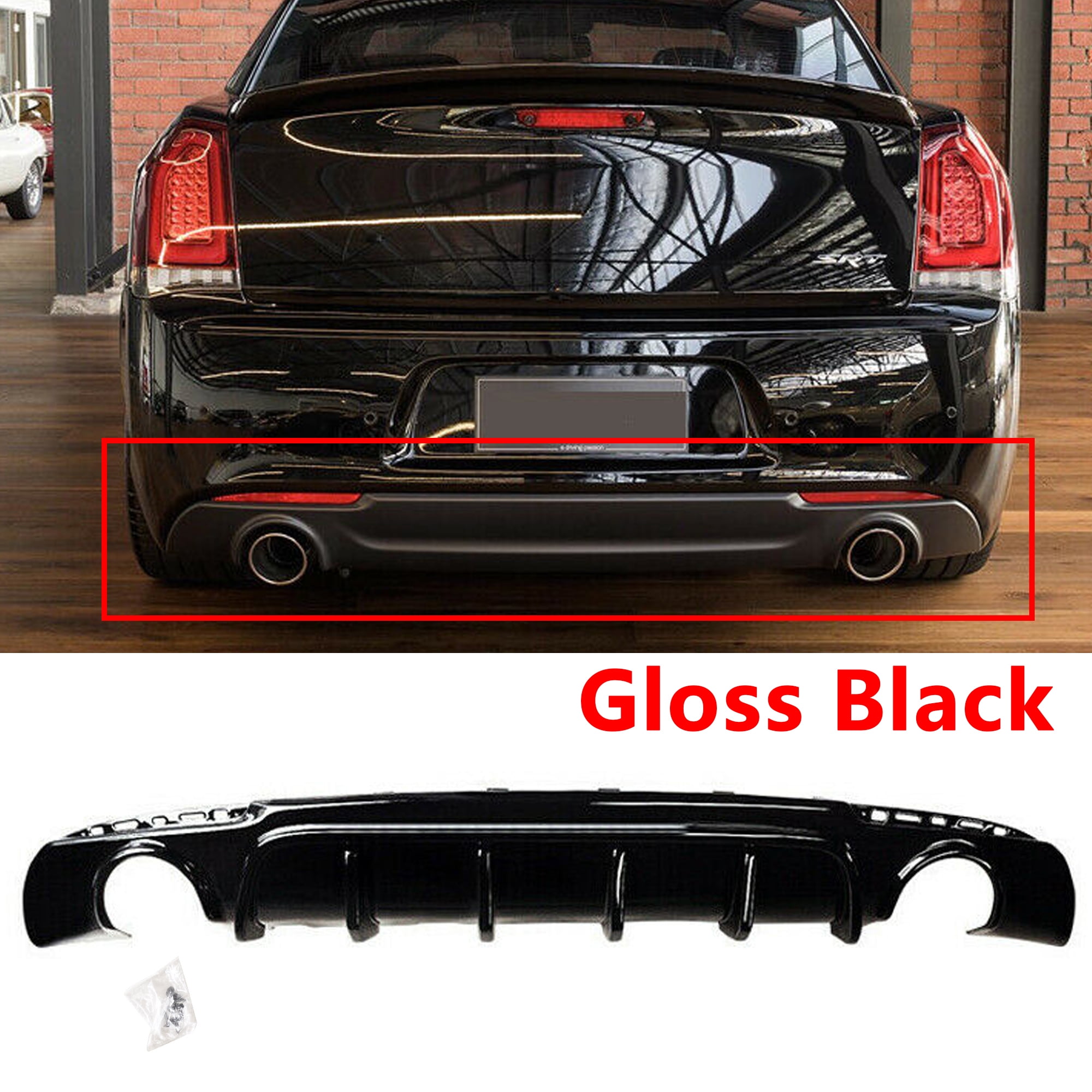 NINTE Rear Diffuser Lip for Chrysler 300 SRT 2015-2023 Gloss Black Round  Exhaust 1PCS - Walmart.com
