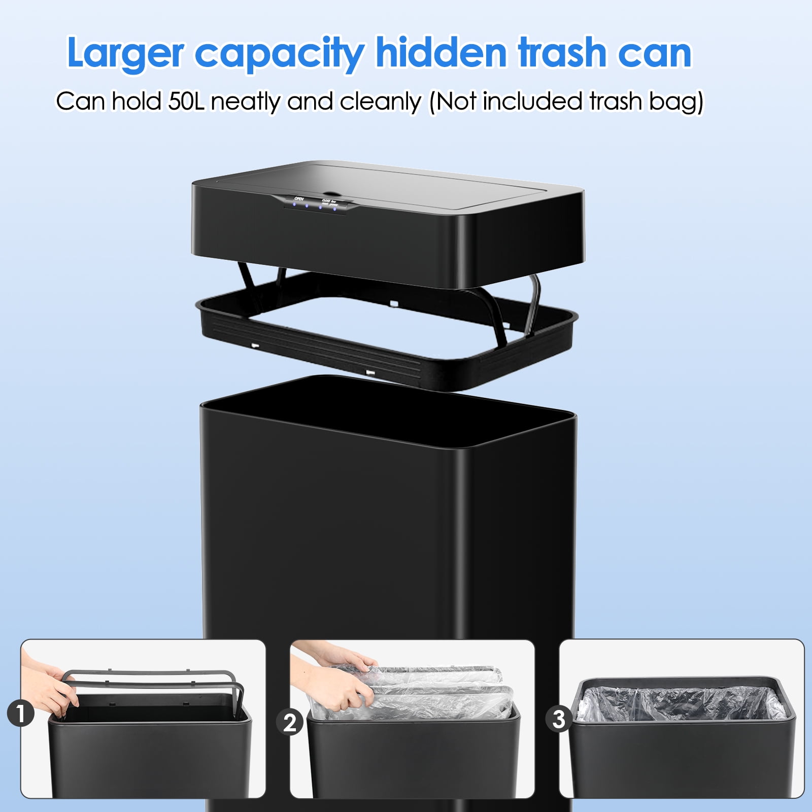 Arlopu 13.2 Gallon Motion Sensor Trash Can Automatic Stainless Steel Garbage Can with Soft-Close Lid