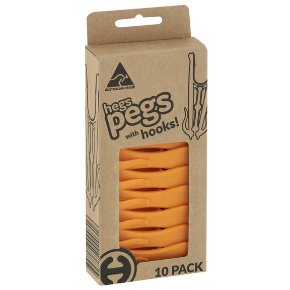 Hegs 10-Count Stainless Steel Clothespins with Hooks, Orange. Different colors available!