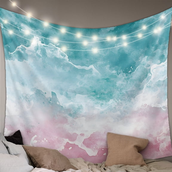 Turquoise Pink Coastal Tapestry for Bedroom Wall Hanging Tapestry, Summer Beach Nautical Ceiling Backdrop Tapestries Poster Blanket Wall Decor for Teens Room Living Room Dorm 51" x 59"
