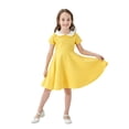 thumbnail image 2 of Byoo Tween Girl Classic Peter Pan Collar Flare Dress Short Sleeve Solid Color Skater Dress School Uniform Versatile Dress,Yellow, 2 of 8