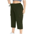thumbnail image 4 of Tdoqot Womens Plus Size Capris with Pockets- Soft Baggy Casual Summer Elastic Waist Cargo Pants Army Green Size L, 4 of 9