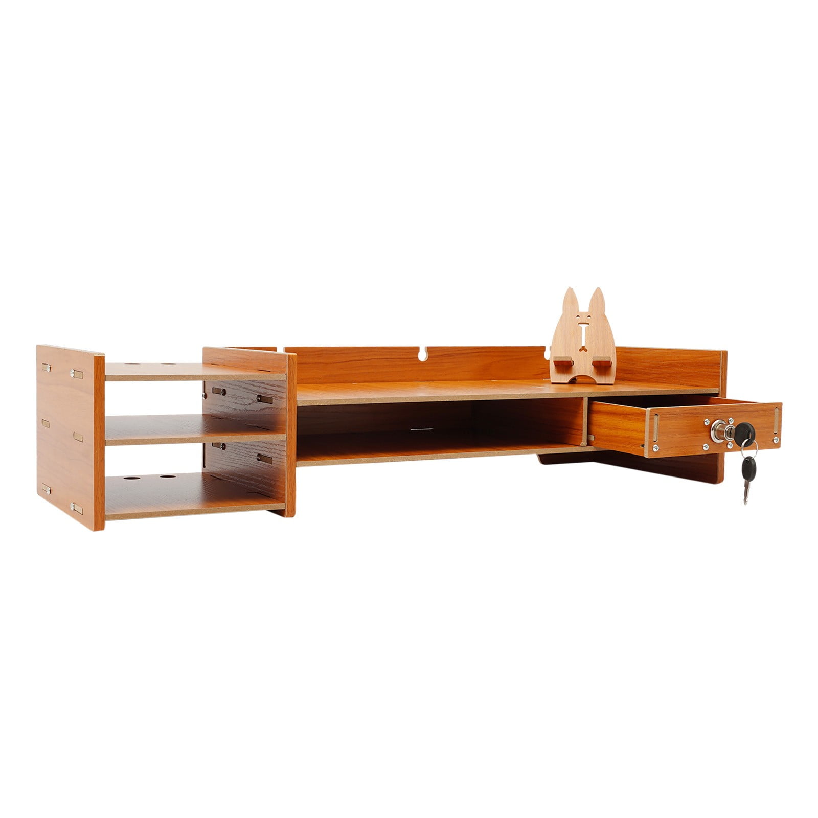 Wood Desk Organizer Stand W/Drawers Office Desktop Storage Monitor Holder Stand