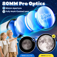 thumbnail image 4 of Telescope for Adults & Kids, 80mm Aperture 500mm Portable Refractor Telescope for Astronomy Beginners, with Tripod, Stickers, Smartphone Adapter, Backpack, 4 of 8