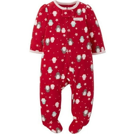Carters Girls Red Fleece Penguin Snowflake Sleeper Holiday Christmas Pajama 3-6M