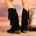 thumbnail image 4 of Lovzfmll Cowboy Boots for Women, Plus Size Knee High Round Toe Mid Heel Fringe, Low Heel Wide Calf Cowgirl Chelsea Boots Fall Black Boots, 4 of 9