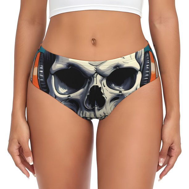 Fotbe Modern Hip-Hop Skull Calzones Estampados para Mujer – Ropa Interior de Algodón, Cómoda, Suave y Elástica-Medium