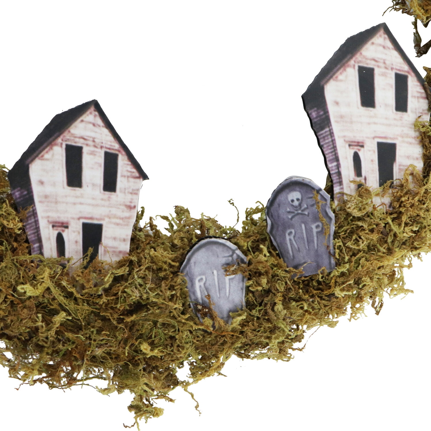 Haunted Hill Farm 15 in Natural Wreath with Tombstones and Houses, HHWRTHTOMB-0BR