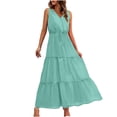 thumbnail image 2 of Meichang Womens Sundresses 2024 Summer Sleeveless Tiered Dresses Solid V Neck Loose Fit Midi Dresses Casual A-Line Dresses Swing Flowy Summer Dresses Mint Green M, 2 of 6