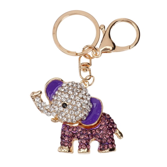 COMPUKAS Sparkling Purple Rhinestone Elephant Keychain 1-Pack Decorative Keyring for Women Gift Accessory