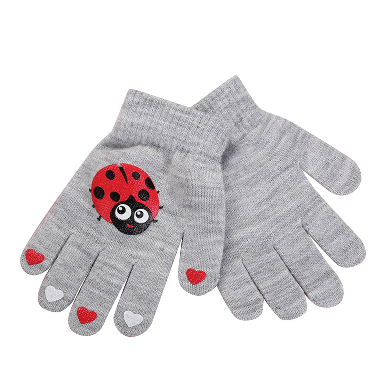 TAIAOJING Kids Winter Fingerless Touchscreen Gloves Fashion Cute Animal  Print Kids Hooded Knit Warm Finger Gloves 