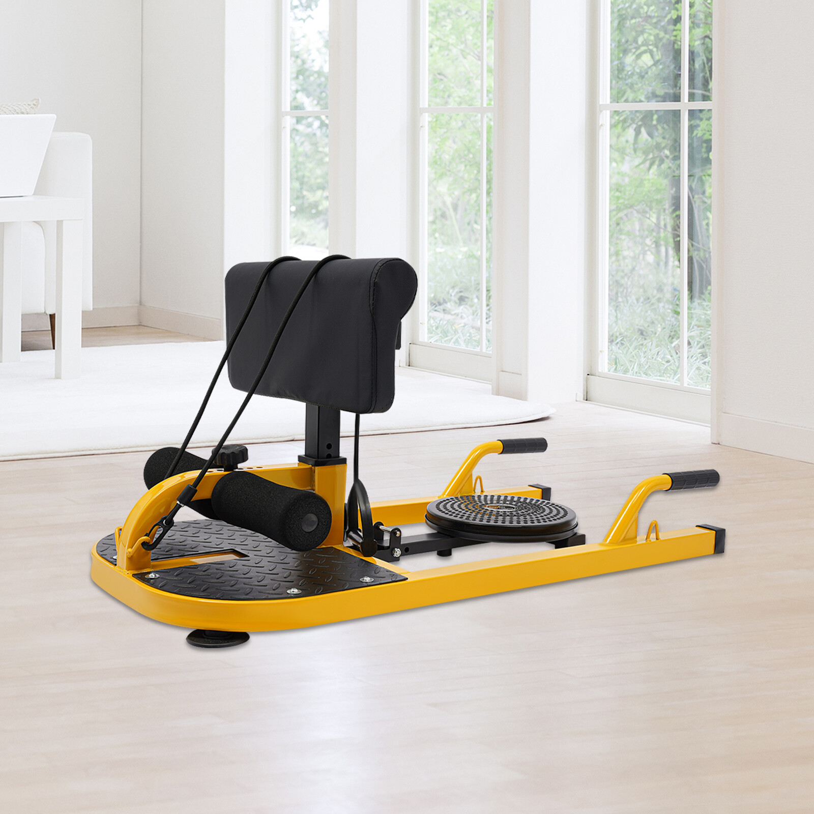 Adjustable Deep Squat Machine - 6-Position Leg Hook & Backrest, 176lb Capacity, for Abs/Thighs/Glutes Workout, Yellow/Black