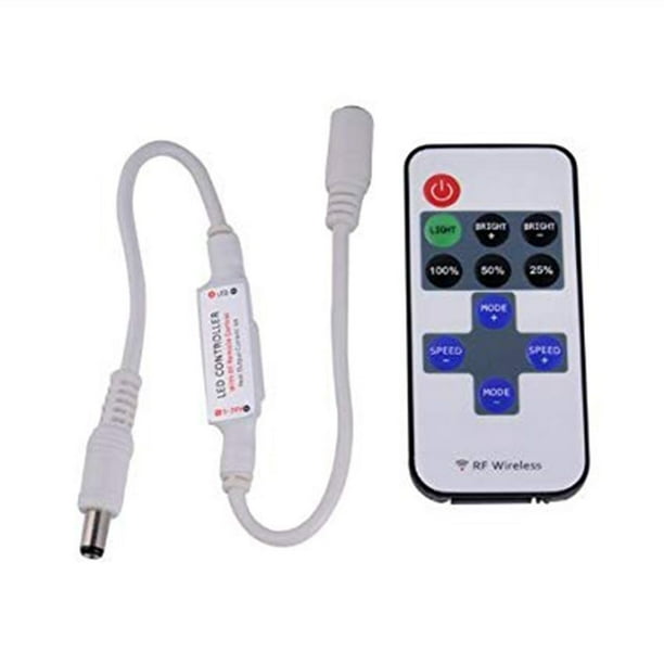 Methold Mini tira LED de 5-24V, controlador de 11 botones, atenuador de plástico RF, mando a distancia inalámbrico de un solo color Teléfono y Comunicación