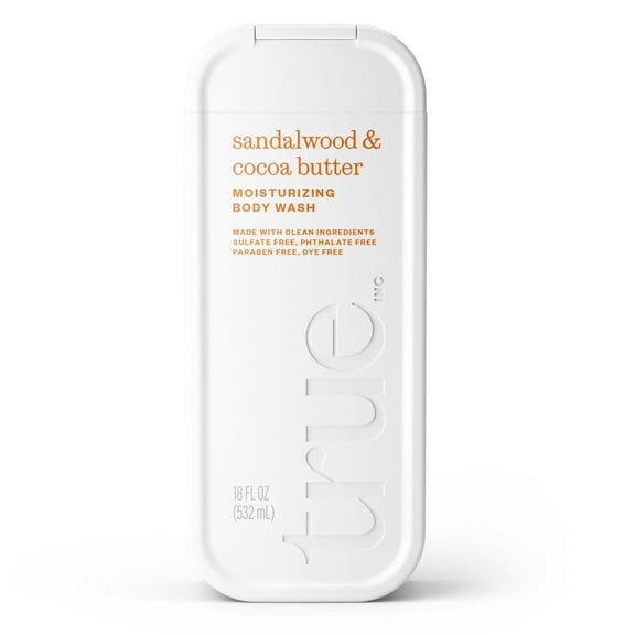 True Sandalwood & Cocoa Body Wash, Sulfate-Free, Moisturizing and Hydrating Formula for Women & Men, 18 fl oz