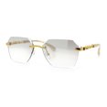 thumbnail image 4 of Luxury Rimless Beveled Rectangle Lens Jaguar Metal Figurine Arm Sunglasses Gold Beige - Clear Mirror, 4 of 8